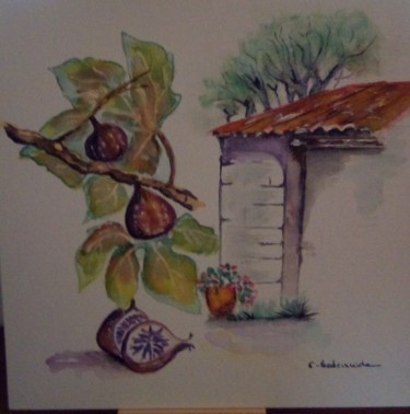 Peinture intitulée "le figuier" par Claudie Thedevuide, Œuvre d'art originale, Aquarelle