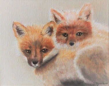 les renardeaux -huile sur toile originale signée Painting titled "les renardeaux -hu…" by Patricia Giroldini Hyvernat, Original Artwork, Oil