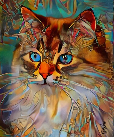 Astrid, cat - Mix media on panel - 70x55 cm