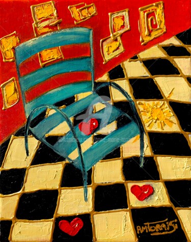 Peinture intitulée "LA CHAISE BLEUE" par Anne Marie Torrisi, Œuvre d'art originale, Huile