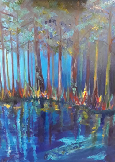 Malerei mit dem Titel "forêt féerique" von Etteilla, Original-Kunstwerk, Öl