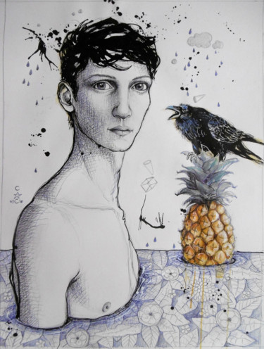 Dessin intitulée "<( °" par Catherine Cornec, Œuvre d'art originale, Encre