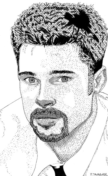 Dessin intitulée "Brad Pitt" par Pascal Tavarner, Œuvre d'art originale, Encre