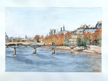Peinture intitulée "Le pont des Arts" par Kija, Œuvre d'art originale, Aquarelle