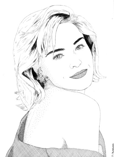 Dessin intitulée "Sharon Stone" par Pascal Tavarner, Œuvre d'art originale, Encre