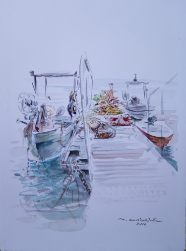 Painting titled "molo #artistsupport…" by Maurizio Cavicchiola, Original Artwork, Watercolor