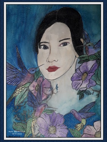 LE ROYAUME DES COLIBRIS Peinture intitulée "LE ROYAUME DES COLI…" par Anne Bazabidila, Œuvre d'art originale, Aquarelle