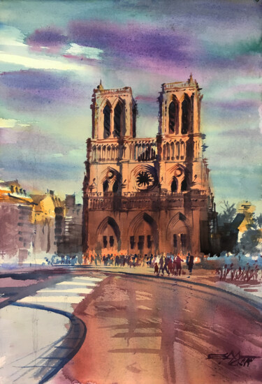 N°569 Notre Dame de Paris 2020.01 #ArtistSupportPledge Painting titled "N°569 Notre Dame de…" by Alexandre Dumitrescu, Original Artwork, Watercolor