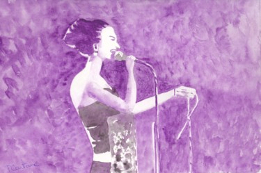 Schilderij getiteld "chanteuse de jazz" door Pascale Coutoux, Origineel Kunstwerk, Aquarel