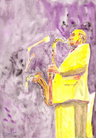 「saxophoniste」というタイトルの絵画 Pascale Coutouxによって, オリジナルのアートワーク, 水彩画