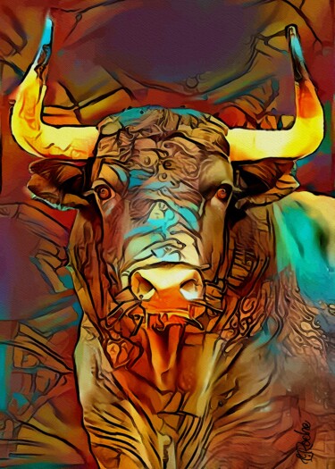 Toro de arena - Bull, mix media, 70x50 cm