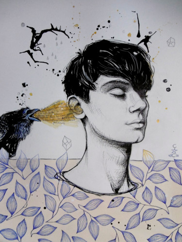 Peinture intitulée "I" par Catherine Cornec, Œuvre d'art originale, Encre