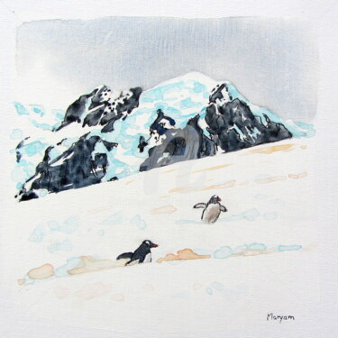 Peinture intitulée "(8) Manchots papous…" par Anne-Marie Mary, Œuvre d'art originale, Aquarelle