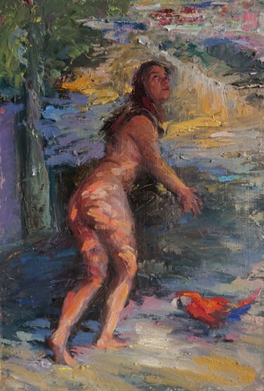 Painting titled "Le perroquet , #Art…" by Manuel Leonardi, Original Artwork, Oil