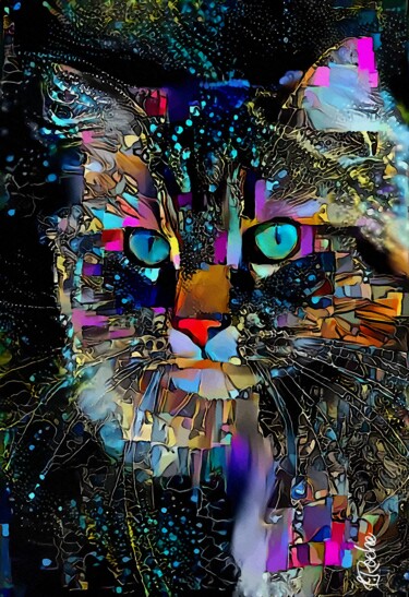 Myriss - cat, mix media on panel - 70x55 cm