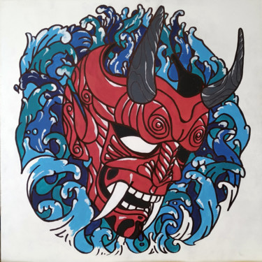 Hannya Wind Demon Mask 绘画 标题为“Hannya Wind Demon M…” 由Vasiliy Pimenov, 原创艺术品, 丙烯