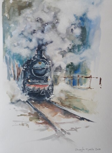 Peinture intitulée "TRENES DE ANTES III" par Maylu Garcia (María Luisa García), Œuvre d'art originale, Aquarelle