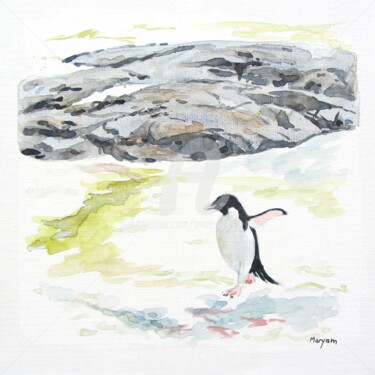 Peinture intitulée "(10) Manchot Adélie…" par Anne-Marie Mary, Œuvre d'art originale, Aquarelle Monté sur Autre panneau rigi…