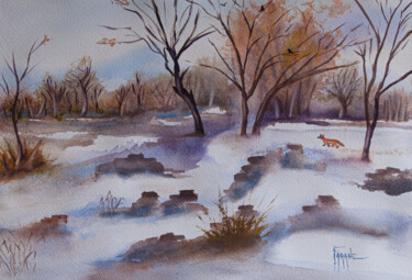 Peinture intitulée "L'hiver" par Michelle Thébault (Farane), Œuvre d'art originale, Aquarelle