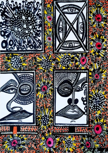 Arts in the days of Corona virus by Mirit Ben-Nun 「Arts in the days of…」というタイトルの絵画 Mirit Ben-Nunによって, オリジナルのアートワーク, インク