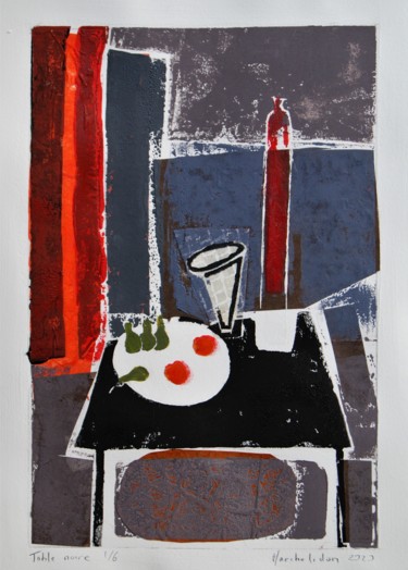印花与版画 标题为“Table noire 1/6” 由Hervé Marchelidon, 原创艺术品, Linocuts