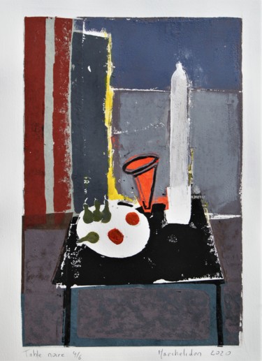 印花与版画 标题为“Table noire 4/6” 由Hervé Marchelidon, 原创艺术品, Linocuts