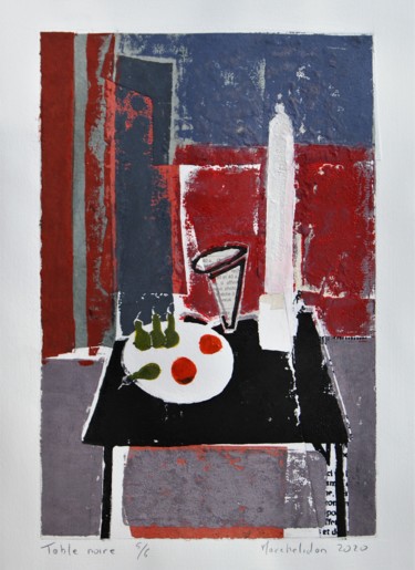 印花与版画 标题为“Table noire 5/6” 由Hervé Marchelidon, 原创艺术品, Linocuts