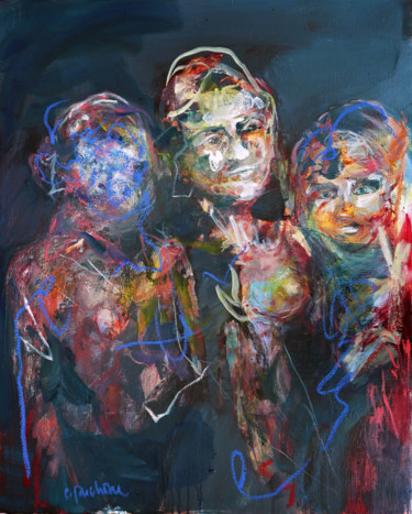 Painting titled "LES LIENS INVISIBLES" by Catherine Duchêne, Original Artwork, Oil Mounted on Wood Stretcher frame