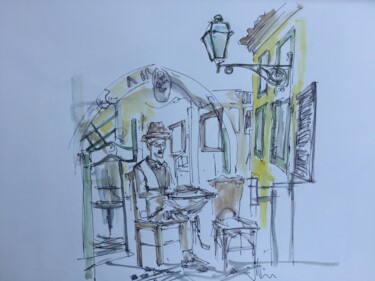 Dessin intitulée "Fernando Pessoa em…" par Hartiste, Œuvre d'art originale, Stylo à bille
