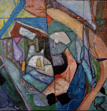 Peinture intitulée "composition granule…" par Philippe Langaud, Œuvre d'art originale, Huile Monté sur Châssis en bois