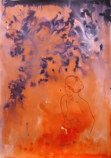Volutes - nu - encres aquarelles et feutre 绘画 标题为“Volutes - nu - enc…” 由Clau Redier-Clément, 原创艺术品, 墨