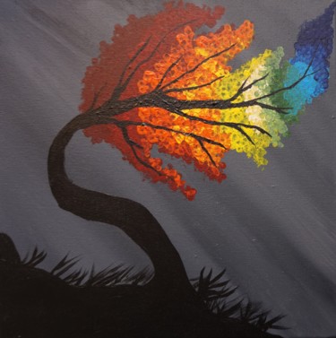 Peinture intitulée "Saule Arc en ciel" par Adrien C., Œuvre d'art originale, Acrylique