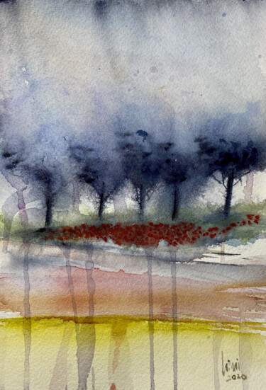 Pittura intitolato "Gli alberi blu" da Yūrei, Opera d'arte originale, Acquarello