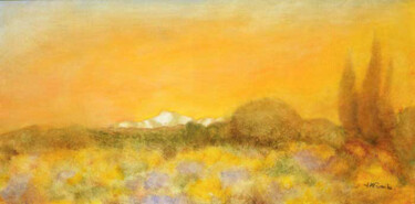 Coucher de soleil sur les Alpilles. Peinture intitulée "Coucher de soleil s…" par Jean Xavier Combe, Œuvre d'art originale, Huile Monté sur Châssis en bois