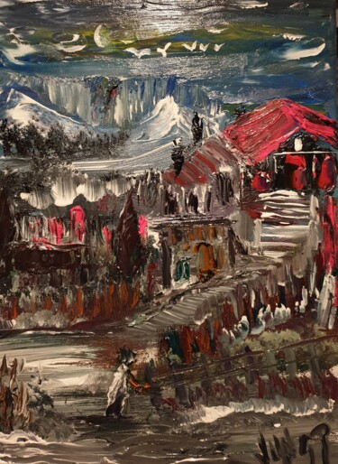 Peinture intitulée "THE CABIN IN MOUNTA…" par Pascal Jung, Œuvre d'art originale, Huile