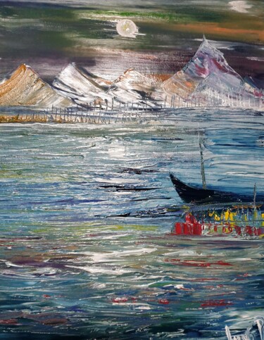 Peinture intitulée "Moon reflect" par Pascal Jung, Œuvre d'art originale, Huile