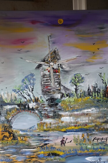 Peinture intitulée "le vieux moulin du…" par Pascal Jung, Œuvre d'art originale, Huile