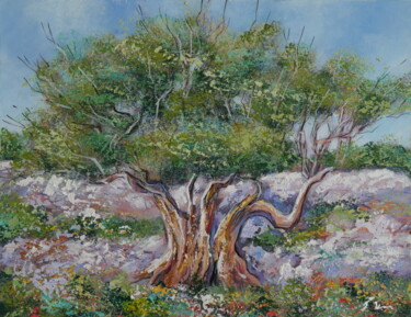 Old olive tree painting, landscape painting on canvas Pintura titulada "Old olive tree pain…" por Filip Petrovic, Obra de arte original, Acrílico