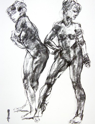 Dessin intitulée "fusain 50/65 2020 25" par Christian Rolland, Œuvre d'art originale, Fusain