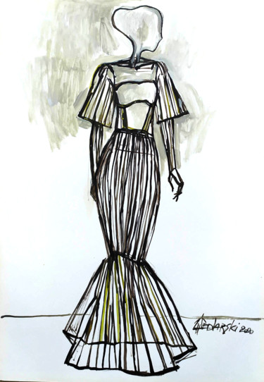 Dessin intitulée "Portrait d'une Robe…" par Jivko Sedlarski, Œuvre d'art originale, Acrylique