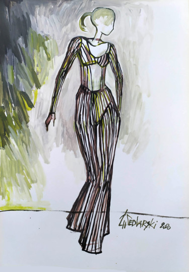 Dessin intitulée "Portrait d'une Robe…" par Jivko Sedlarski, Œuvre d'art originale, Acrylique