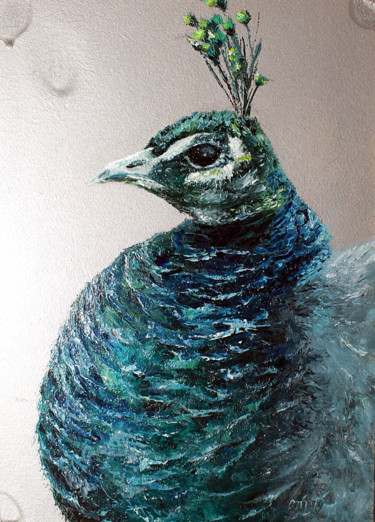 Painting titled "Green Pava" by Volha Milashevich, Original Artwork, Oil