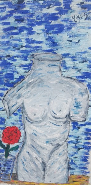 Female bust with rose 绘画 标题为“Female bust with ro…” 由João Miranda, 原创艺术品, 油