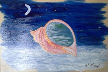 Dessous de plat peinture sur céramique Le coquillage Design intitulée "Dessous de plat pei…" par Florence Féraud-Aiglin, Œuvre d'art originale, Art de la table