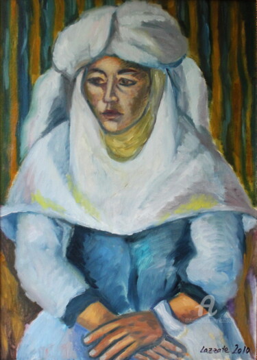 LA FEMME KAZAKHE Peinture intitulée "LA FEMME KAZAKHE" par Lazzate Maral, Œuvre d'art originale, Huile Monté sur Châssis en bois
