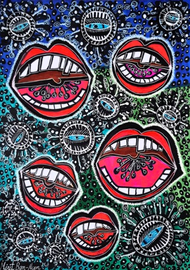 Corona virus covid-19 image famous artist Mirit Ben-Nun 绘画 标题为“Corona virus covid-…” 由Mirit Ben-Nun, 原创艺术品, 墨