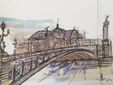 Dessin intitulée "Le grand palais" par Hartiste, Œuvre d'art originale, Aquarelle