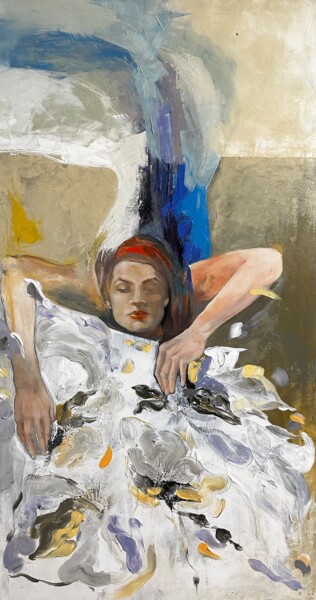 【F6号】フロランタン 油絵 oil painting 原画 白鳥 ブルー 青 Fernando Farulli contemporary italian painter. Buy artworks