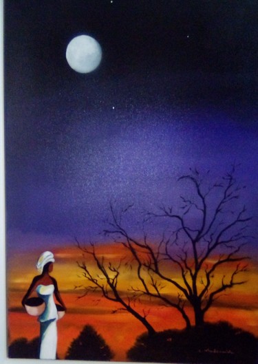 Peinture intitulée "langueur africaine" par Claudie Thedevuide, Œuvre d'art originale, Huile