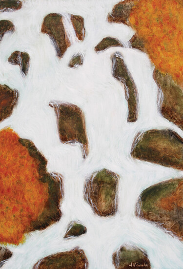 Painting titled "Cascade I." by Jean Xavier Combe, Original Artwork, Oil Mounted on Wood Stretcher frame